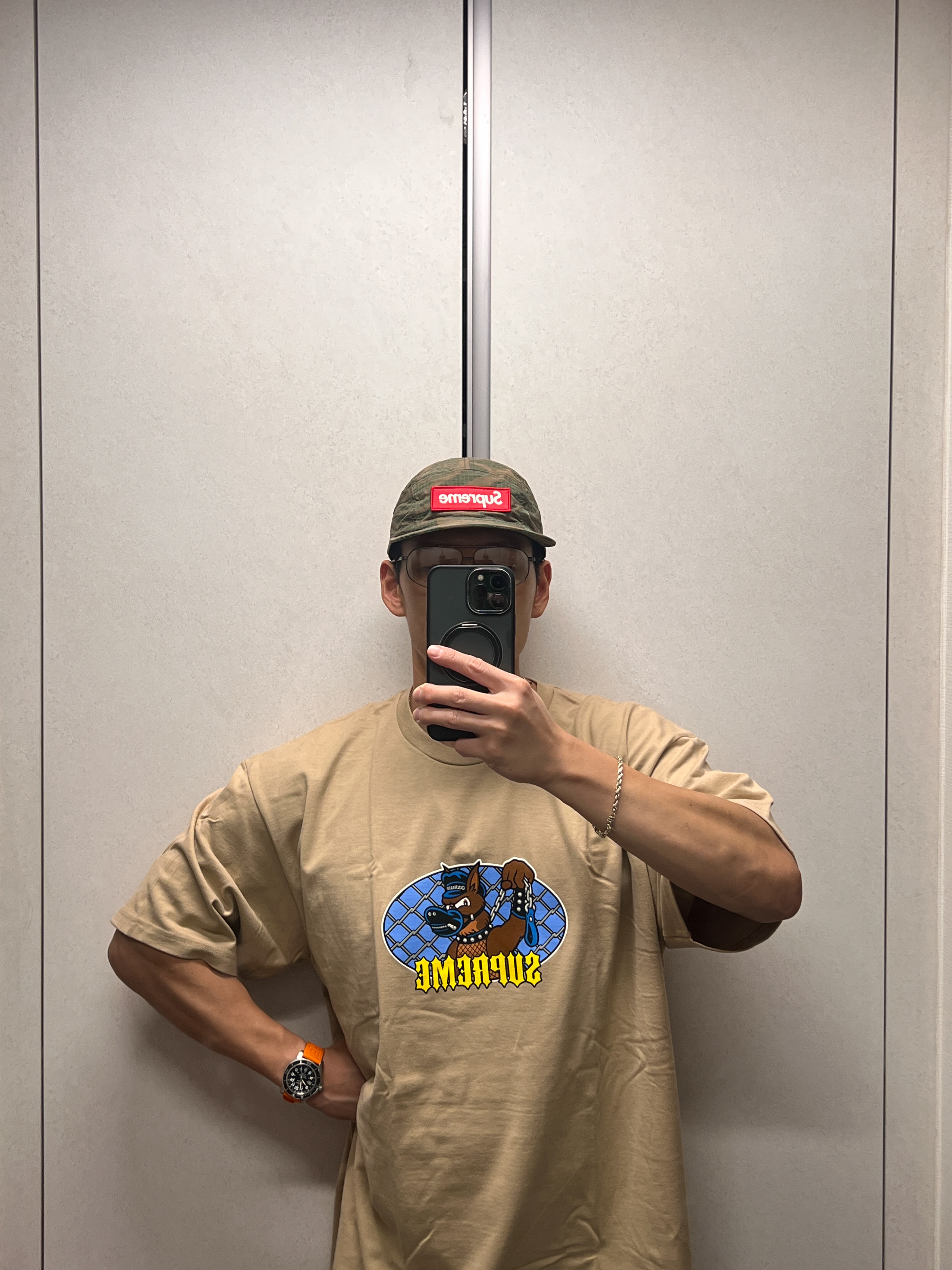 Supreme Leash T-Shirt Khaki - 26SS, Supreme Leash T-Shirt Black - 26SS 착용 스타일