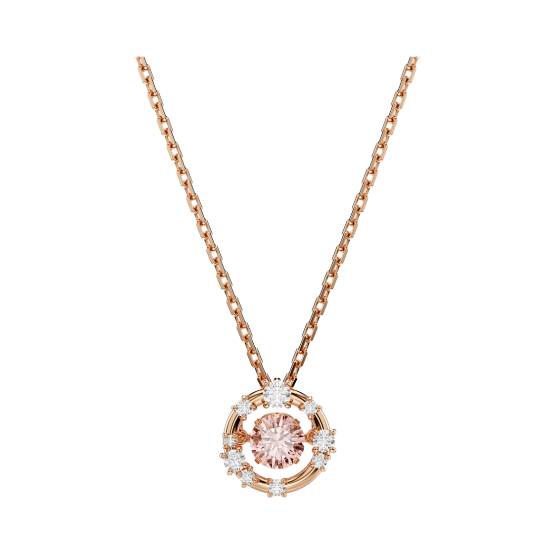 5744244 (W) Swarovski Constella Pendant Round Cut Dancing Stone Pink 18K Rose Gold Finish