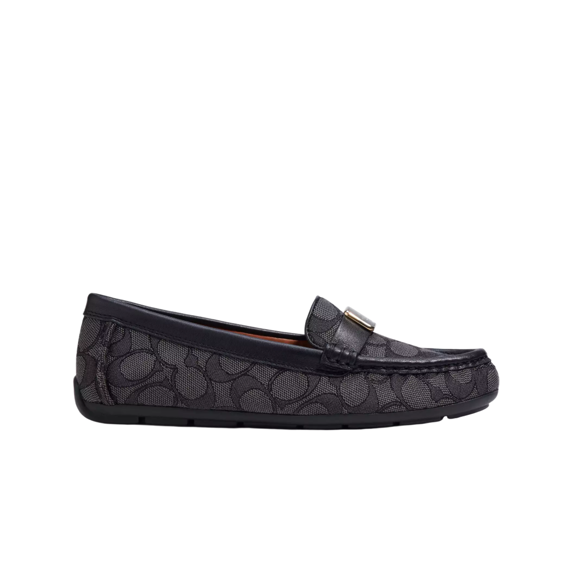 (W) 코치 시그니쳐 자카드 모나 드라이버 로퍼 스모크 콜((W) Coach Mona Driver in Signature Jacquard Loafers Smoke Coal)