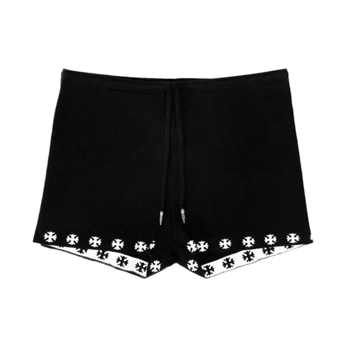 (W) 크롬하츠 크로스 프린트 니트 드로스트링 쇼츠 블랙((W) Chrome Hearts Cross-Print Knit Drawstring Shorts Black) - 1