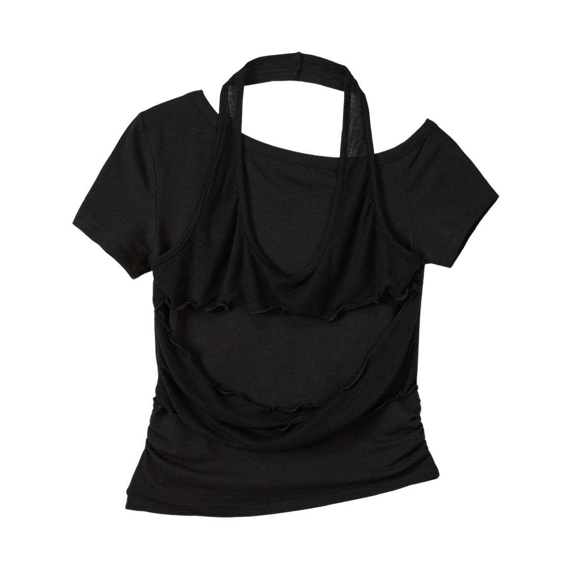 언노운플라넷 레이어드 디컨스트럭티드 슬림 티셔츠 블랙(UNKNOWN PLANET Layered Deconstructed Slim T-Shirt Black)