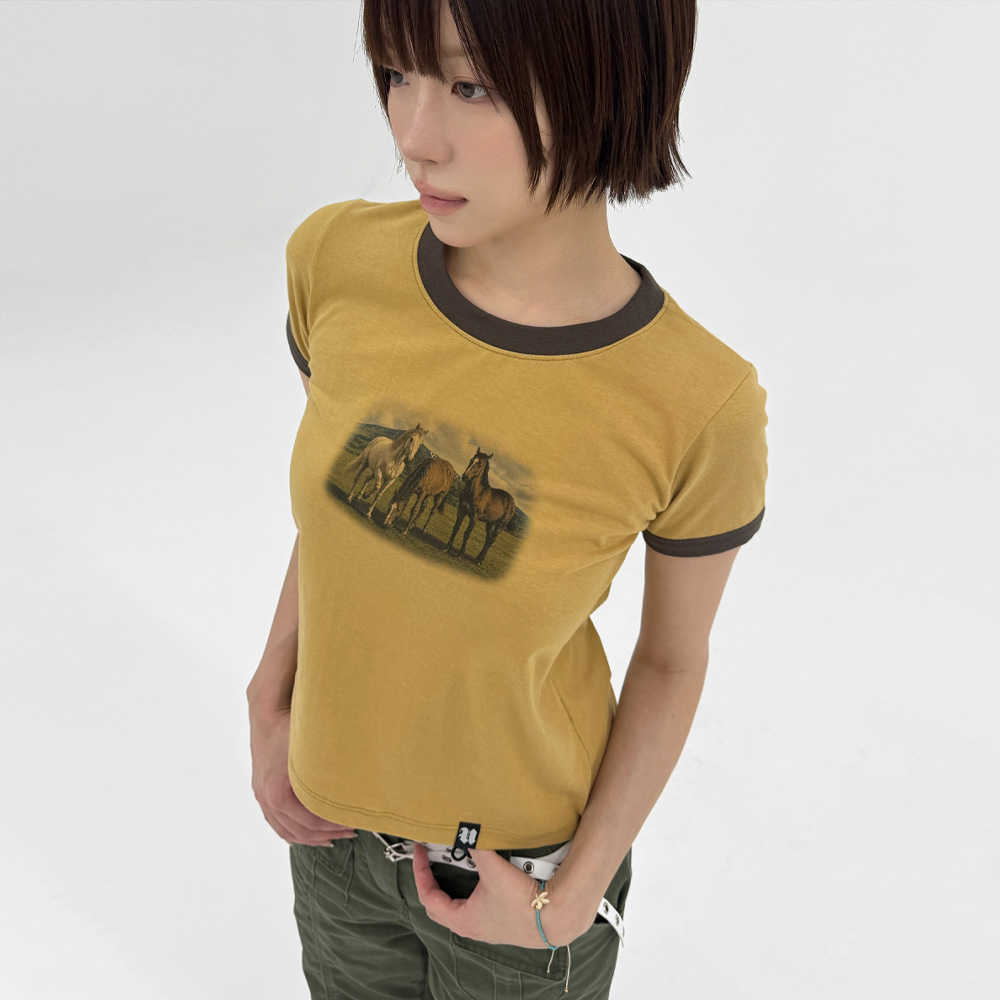 언스테디마켓 호시즈 그래픽 티셔츠 머스타드(UnsteadyMarket Horses Graphic Tee_Mustard) - 2