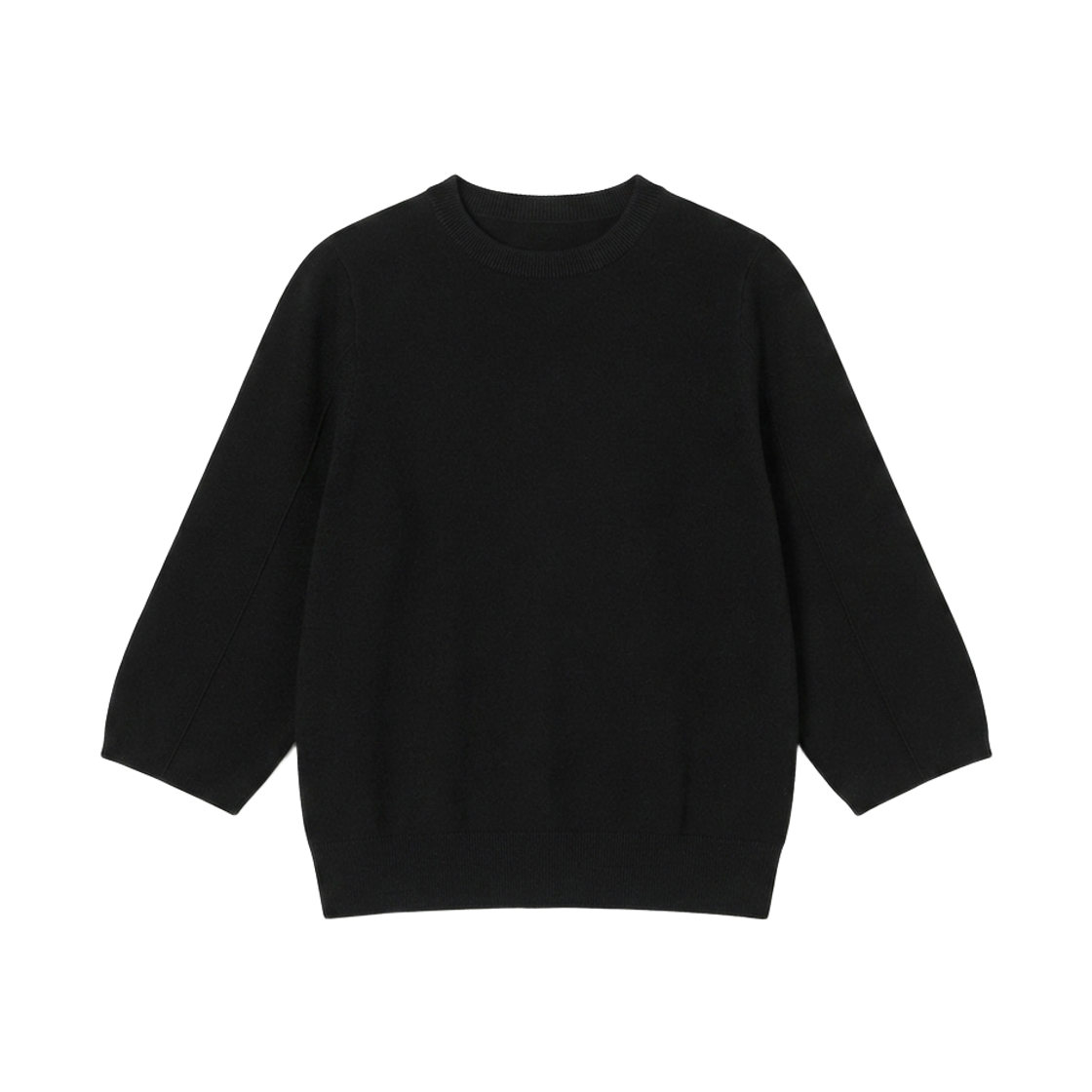GW3569-블랙 GCLIP Round Neck Pintuck Three-Quarter Puff Sleeved Knitwear T-Shirt Black