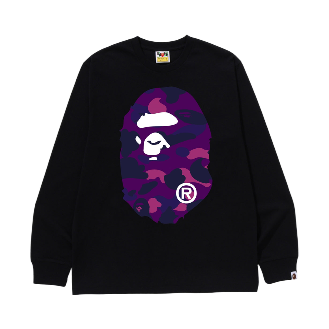 - BAPE Color Camo Big Ape Head L/S T-Shirt Black Purple