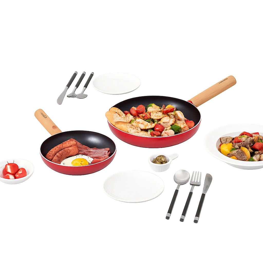 로시 IH투톤레드 후라이팬 2종(20+26cm)(Rossi IH Two‑Tone Red Frying Pan Set (20cm + 26cm))