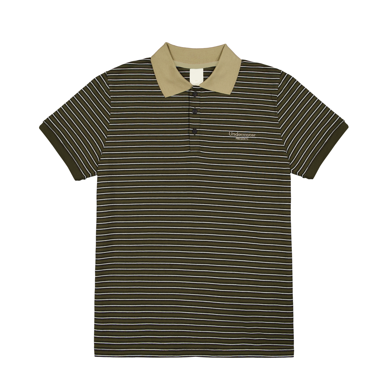 언더마이카 무.199 클래식 로고 레트로 스트라이프 피케 셔츠 올리브 / 카키(Undermycar Mu.199 Classic Logo Retro Stripe Pk Shirts Olive / Khaki)