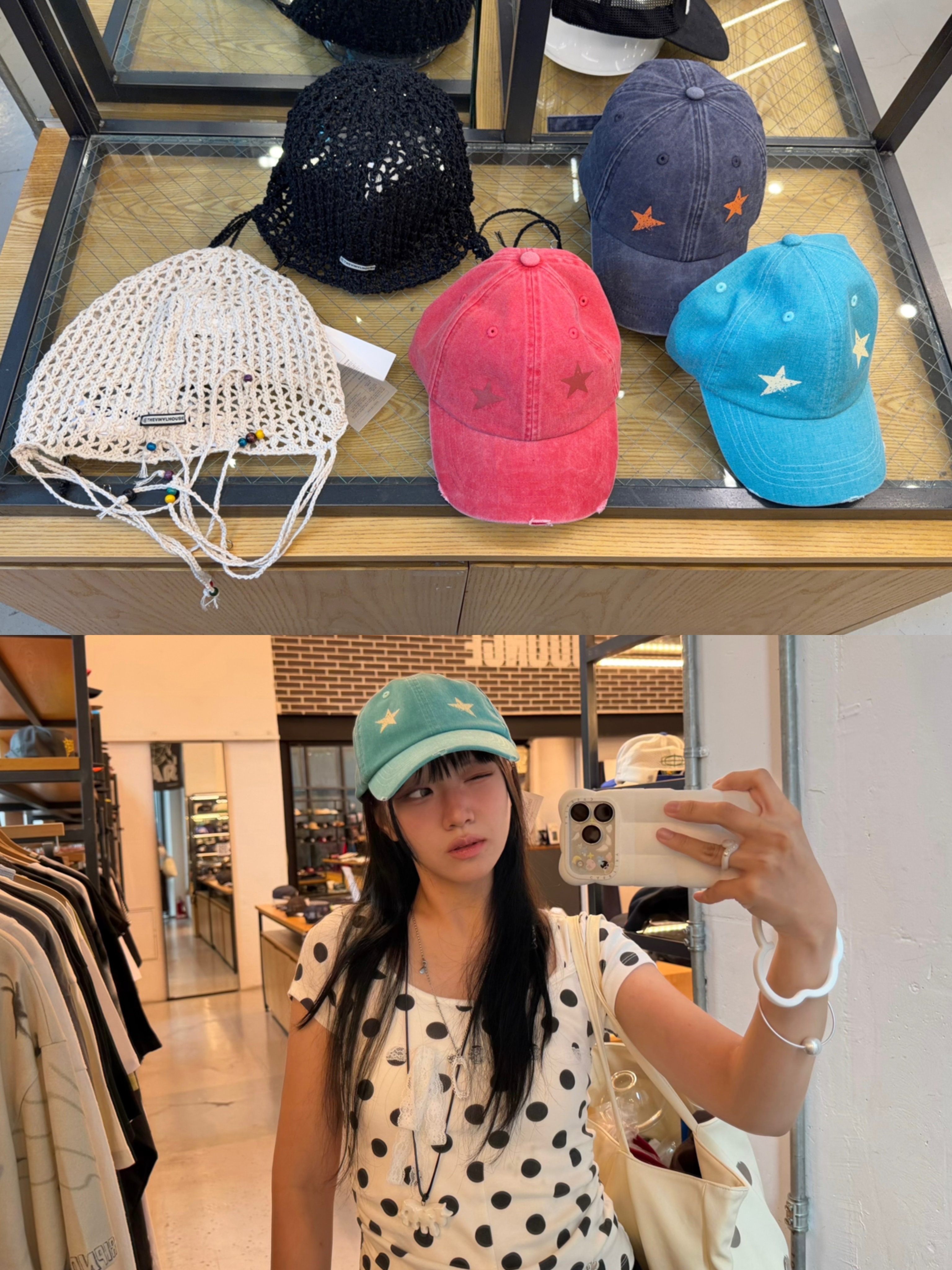 (W) Thevinylhouse Beaded Crochet Beanie Ivory, (W) Thevinylhouse Beaded Crochet Beanie Black 착용 스타일 - 2