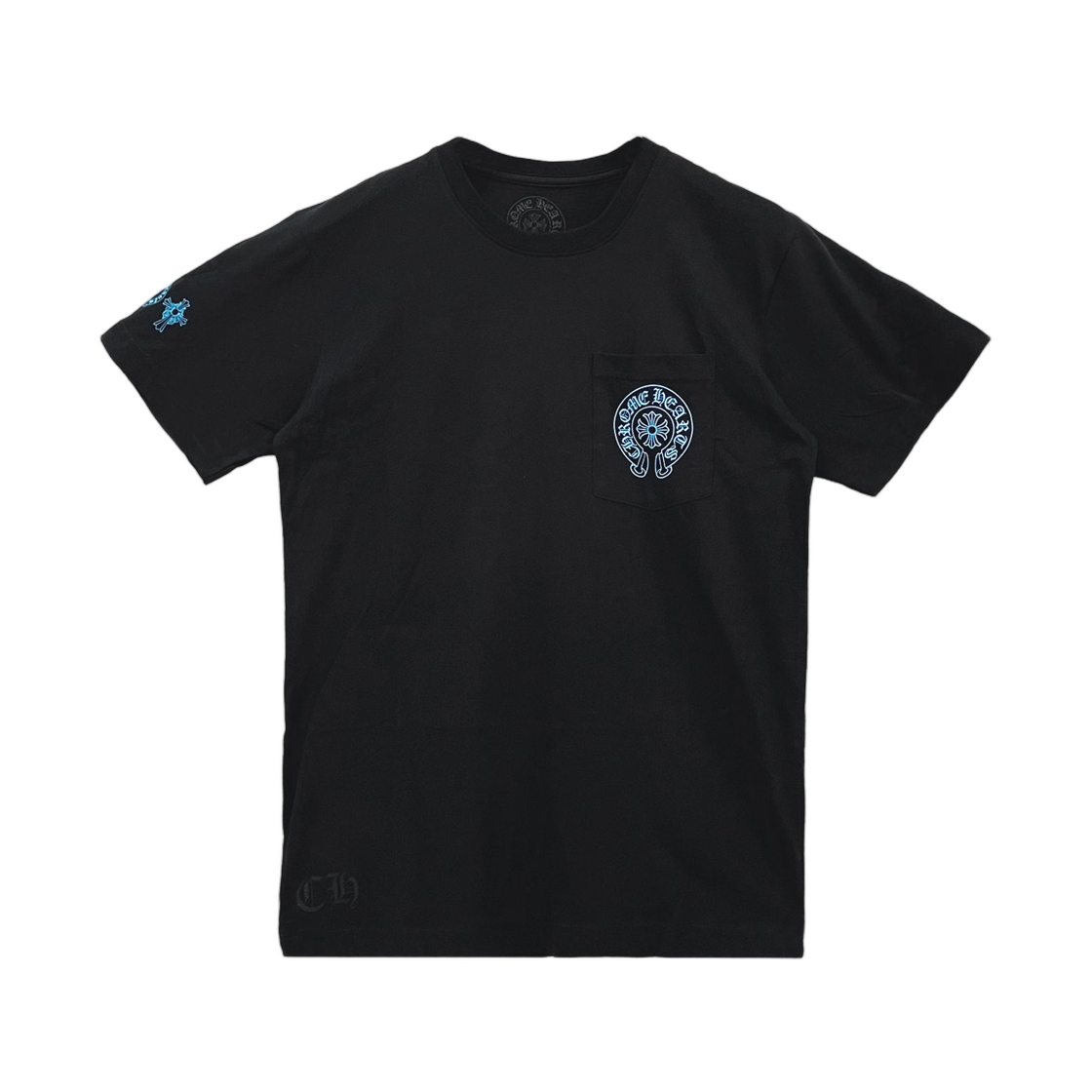크롬하츠 트리플 크로스 로고 홀스슈 포켓 티셔츠 블랙 스카이 블루(Chrome Hearts Triple Cross Logo Horseshoe Poket T-Shirt Black Sky Blue) - 2