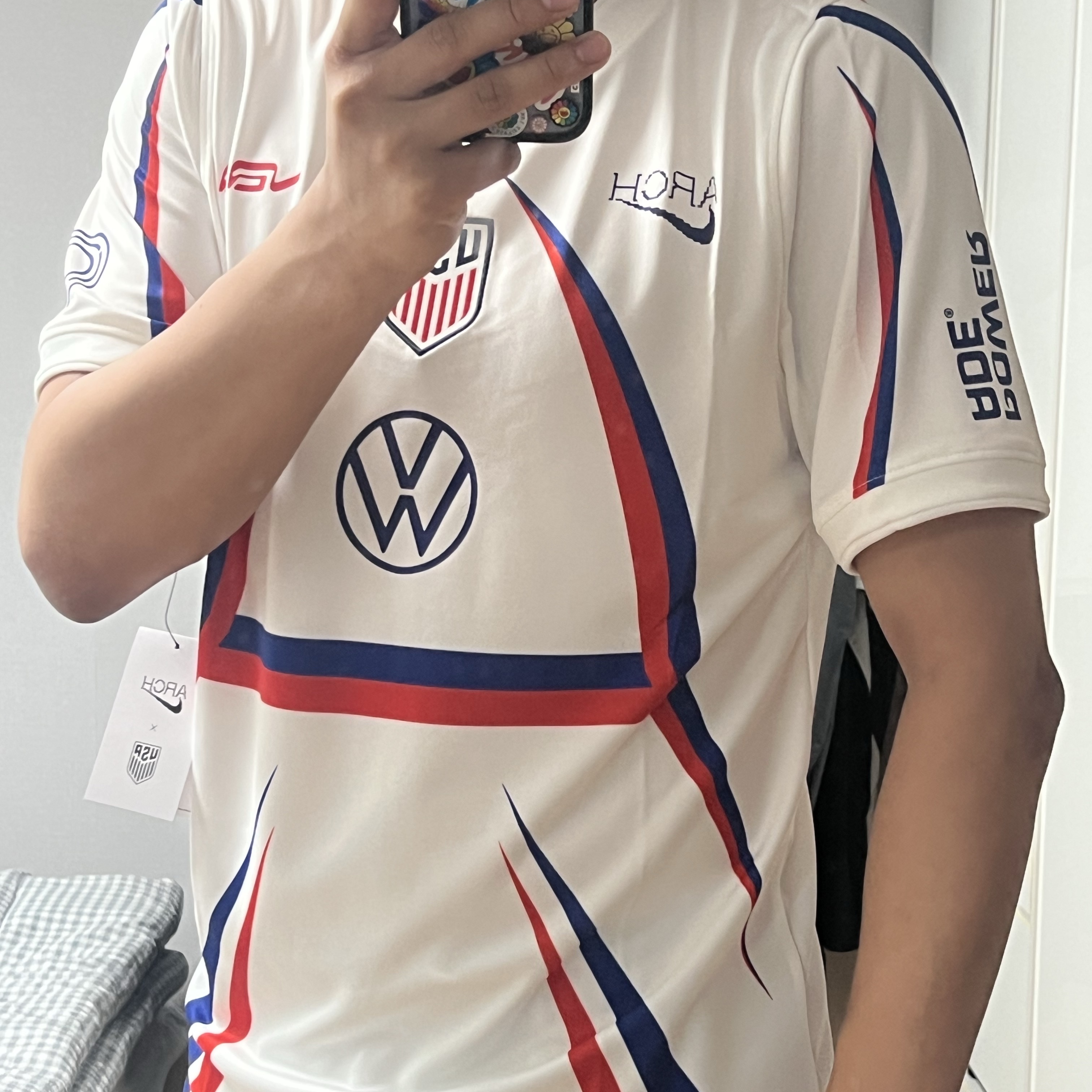 Nike x Virgil Abloh Archive USA Academy Pro Short-Sleeve Soccer Top White Deep Royal Blue (IH1696-100) 착용 스타일