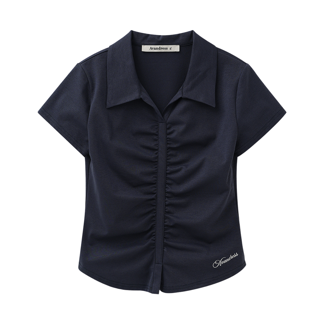 어반드레스 벨린 소로나 카라 셔링 티 네이비(Avandress Bellin Sorona Collar Shirring Tee Navy)