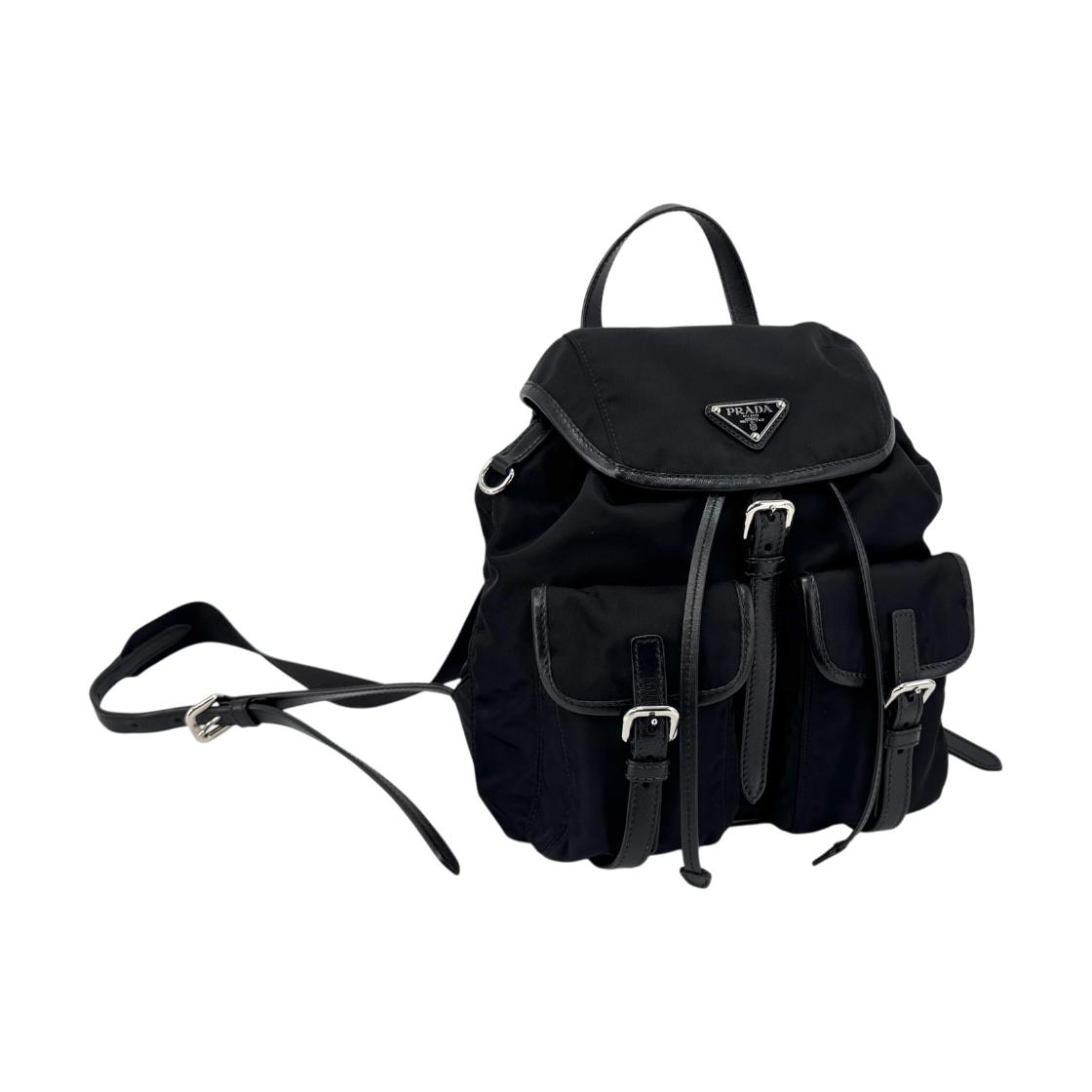 IT4RFN3PIOOT Prada Two Pocket Triangle Logo Nylon Backpack Black