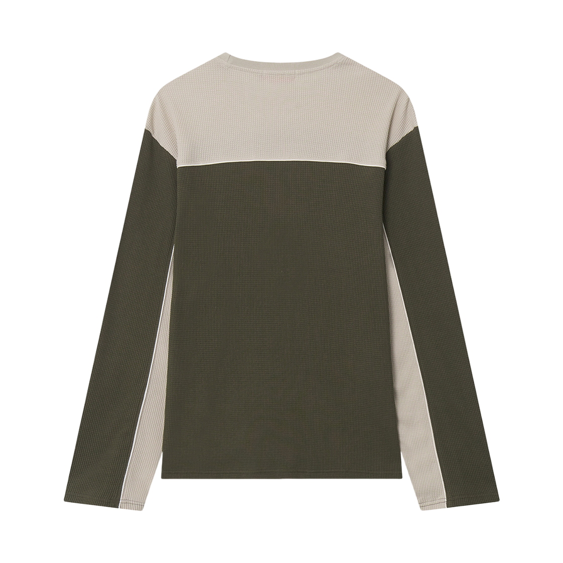 이우트 컬러 블록 와플 롱슬리브 카키(EEUT Color Block Waffle Long Sleeve Khaki) - 2