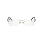 Cartier 140B Wood Logo Silver Frame Rimless Glasses