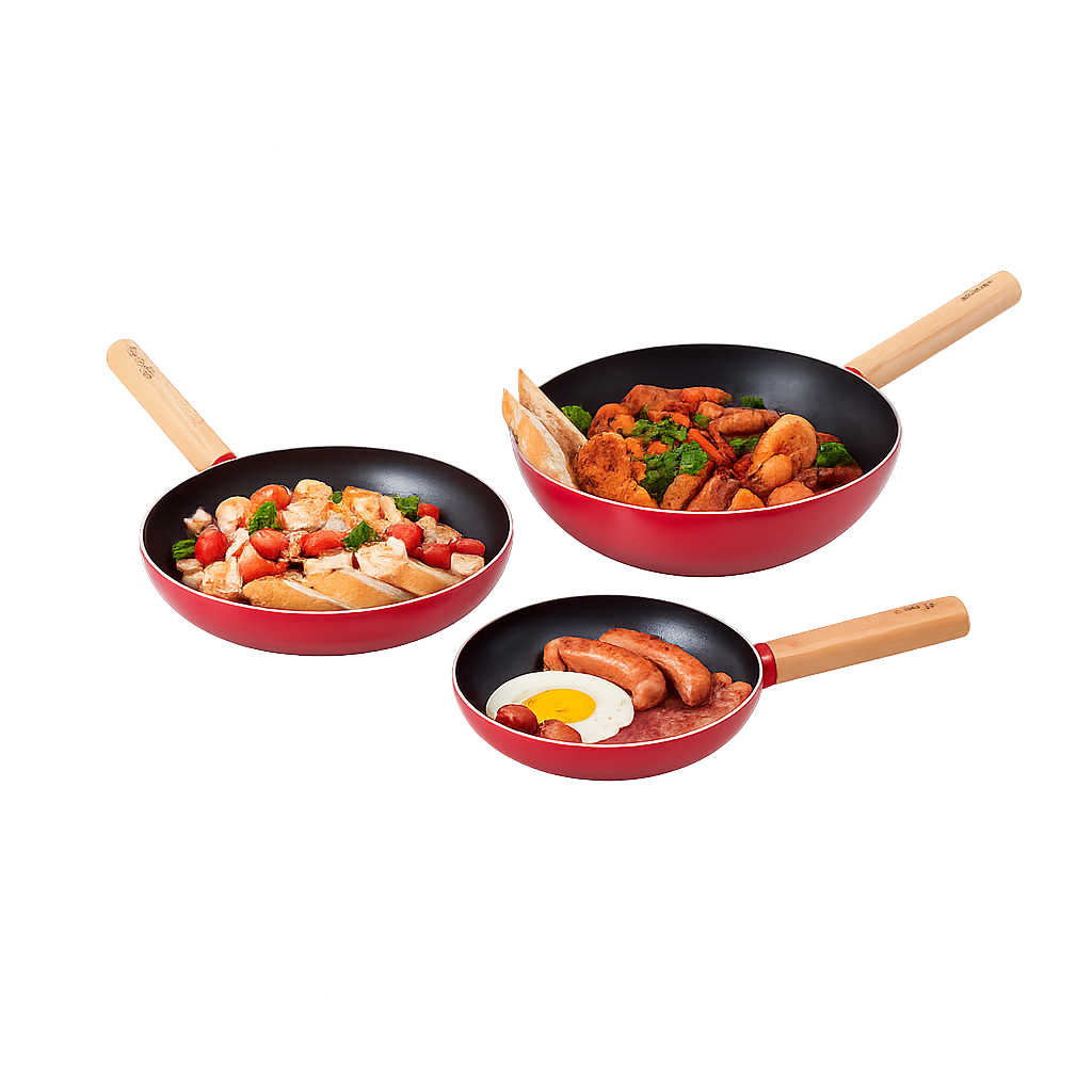 로시 IH투톤레드 후라이팬 3종A(20+26cmfp+궁중28)(Rossi IH Two‑Tone Red Frying Pan 3‑Piece Set A (20cm + 26cm Frypan + 28cm Deep Pan))