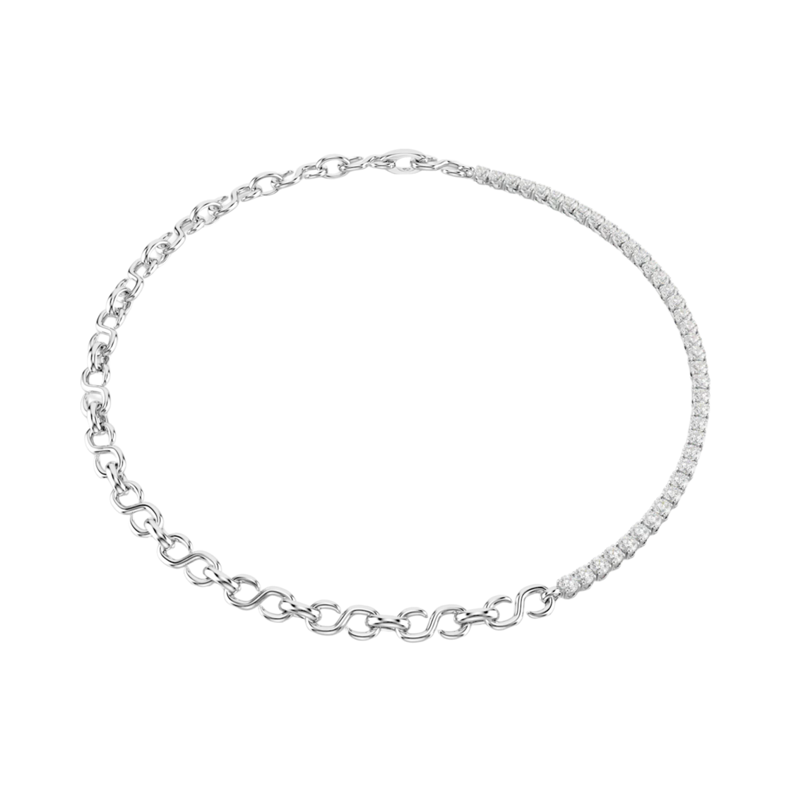 5747732 (W) Swarovski Matrix Necklace S-Shape Round Cut White Rhodium Plated
