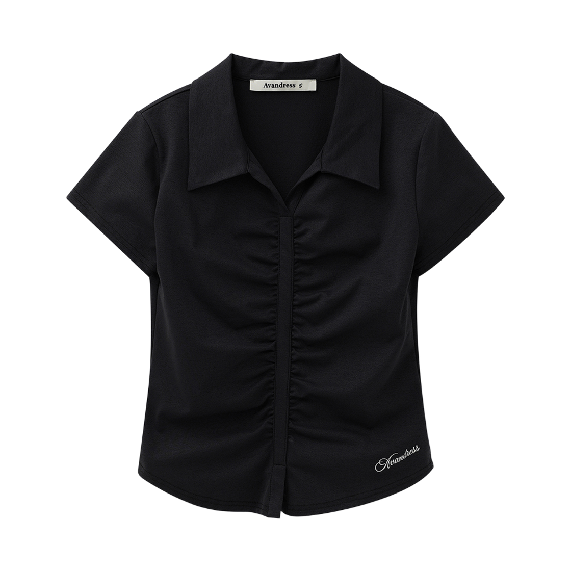 어반드레스 벨린 소로나 카라 셔링 티 블랙(Avandress Bellin Sorona Collar Shirring Tee Black)