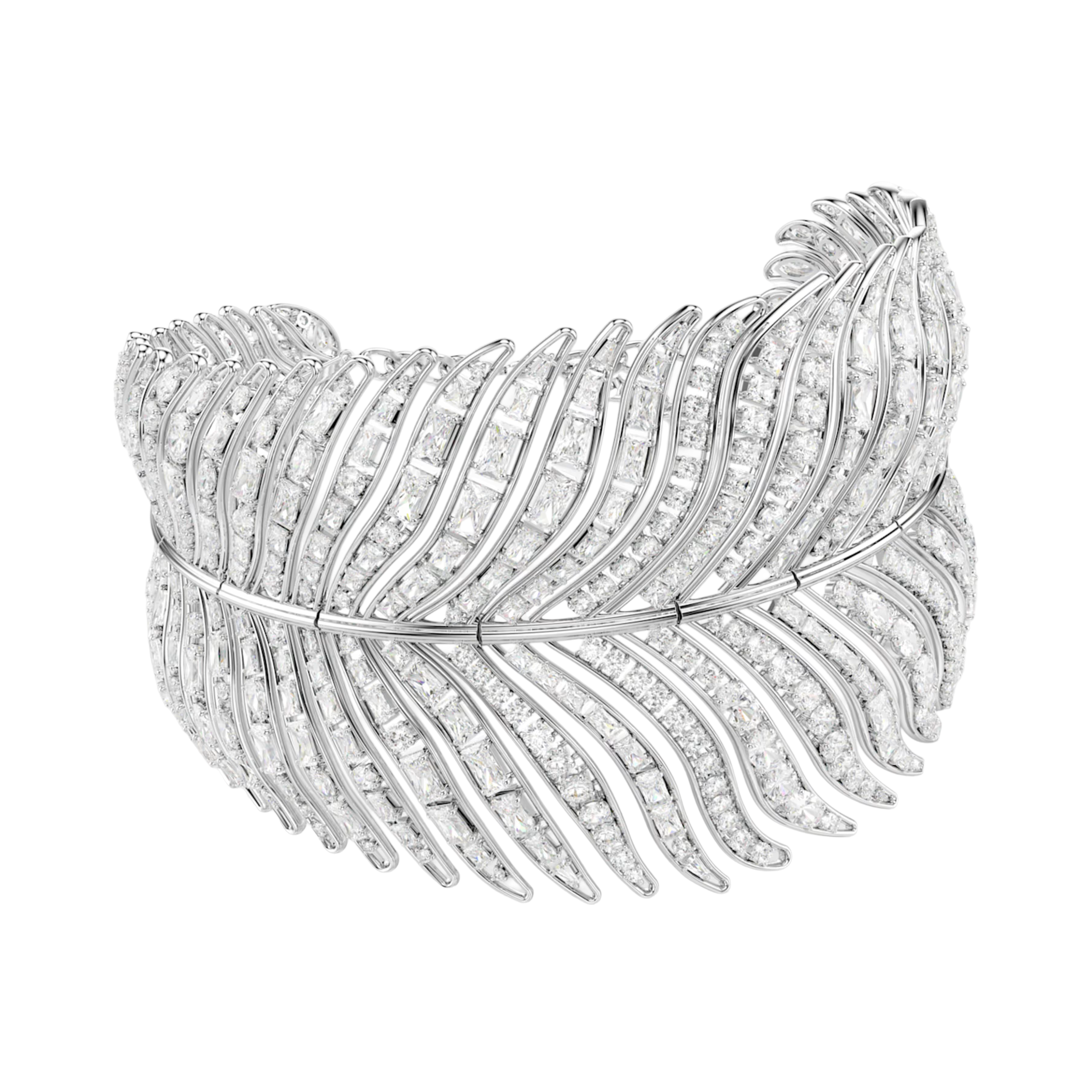 5749377 (W) Swarovski Vienna Choker Necklace Mixed Cut Feather White Rhodium Plated