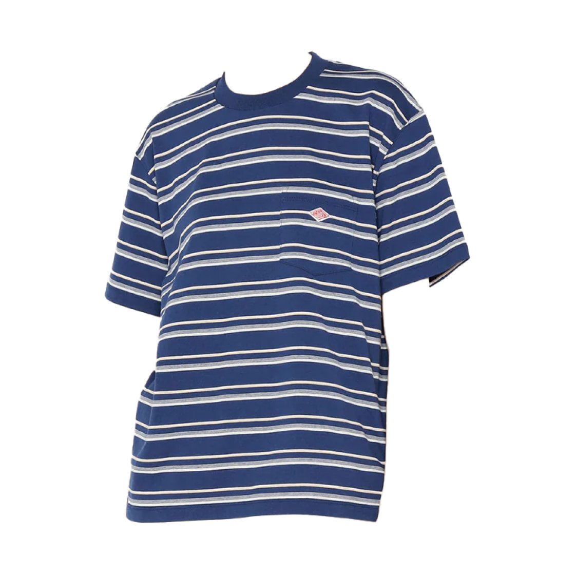 (W) 단톤 스트라이프 숏슬리브 포켓 티셔츠 네이비 베이지 멀티((W) Danton Stripe Short Sleeve Pocket T-Shirt Navy Beige Multi) - 1