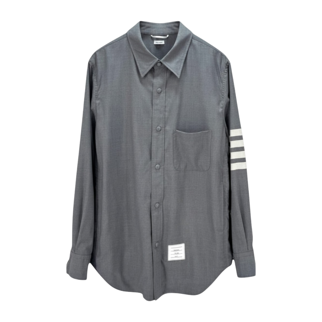 ITCOJ7QL5GAF Thom Browne Front Snap Striped Wool Shirt Gray
