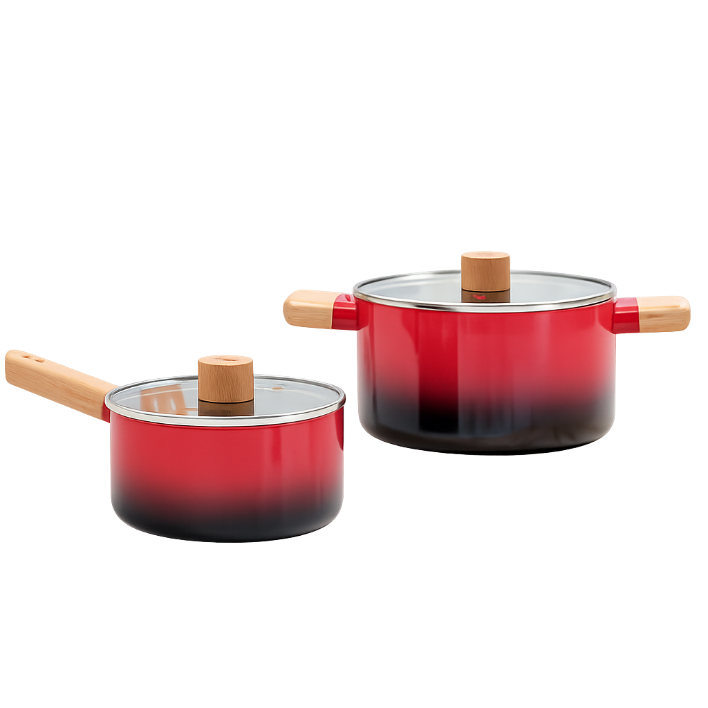 ROSSI041 Rossi IH Two‑Tone Red 2‑Piece Pot Set (16cm Saucepan + 20cm Casserole Pot)