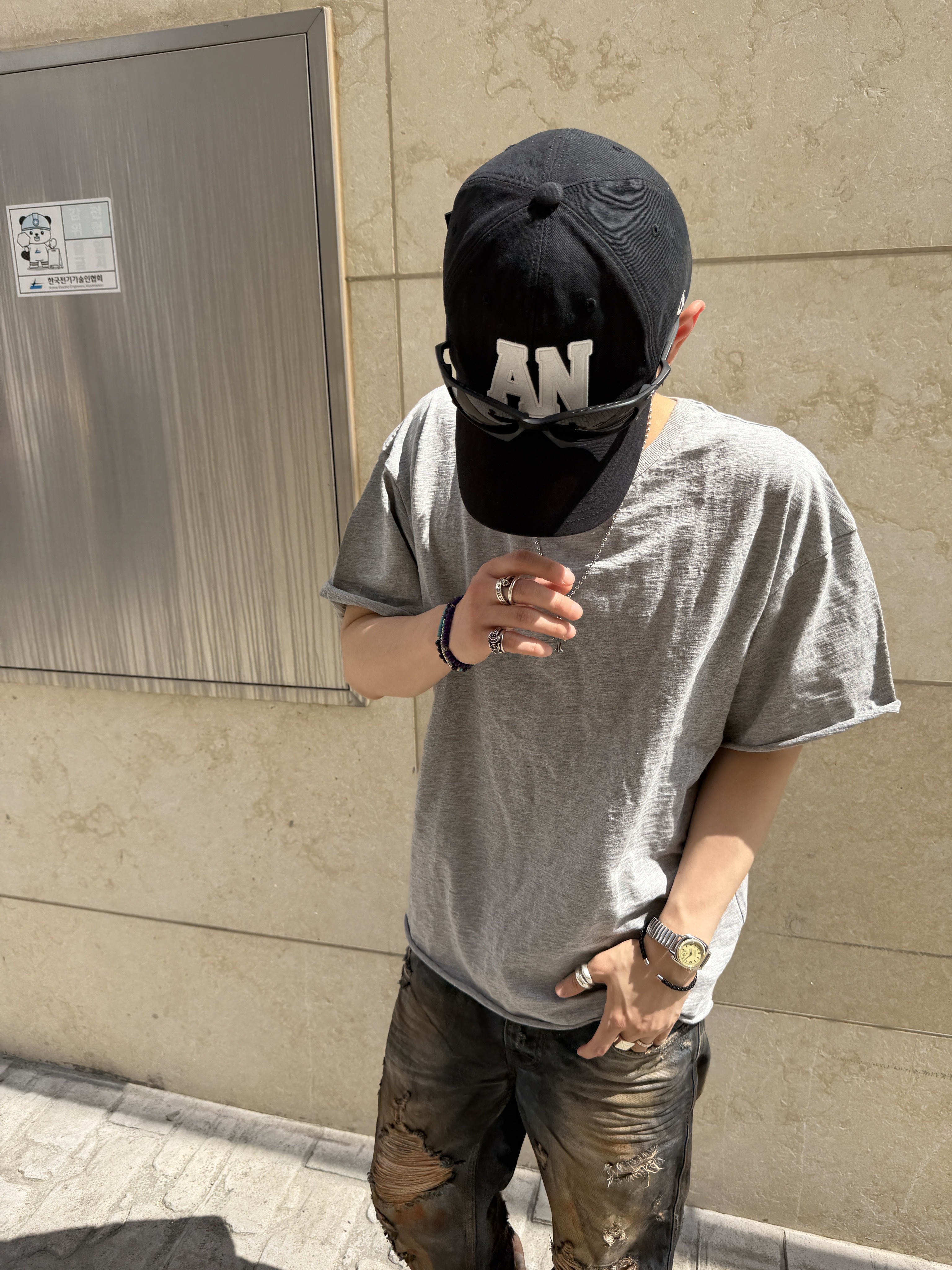 Undermycar Red Painted Rust Washing Grunge Jeans Blue - 25SS 착용 스타일 - 7