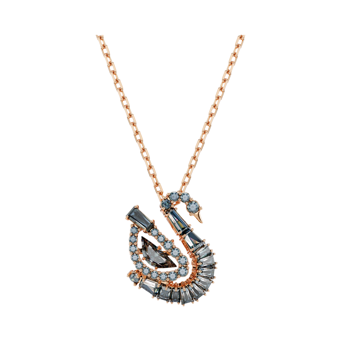 5764882 (W) Swarovski Swan Pendant Mixed Cut Swan Black 18K Rose Gold Finish