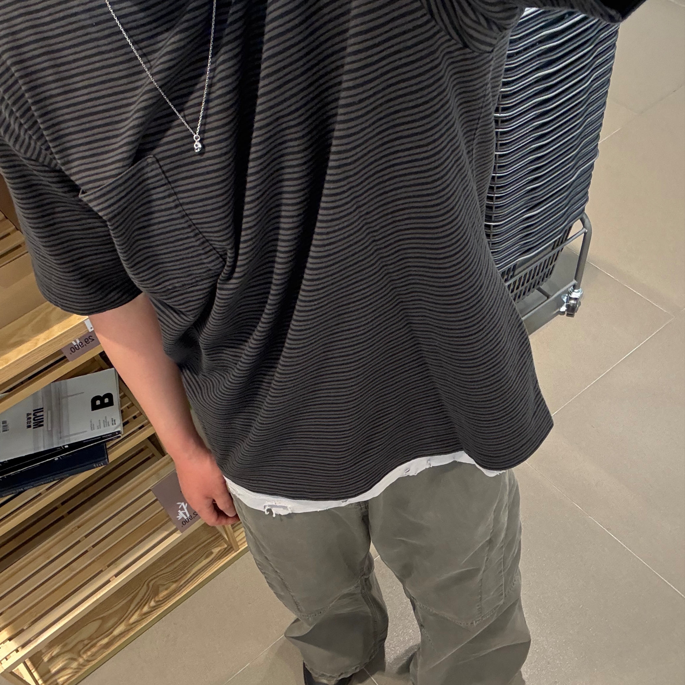Polyteru Human Index Human Striped Pocket 1/2 T-Shirt Charcoal 착용 스타일