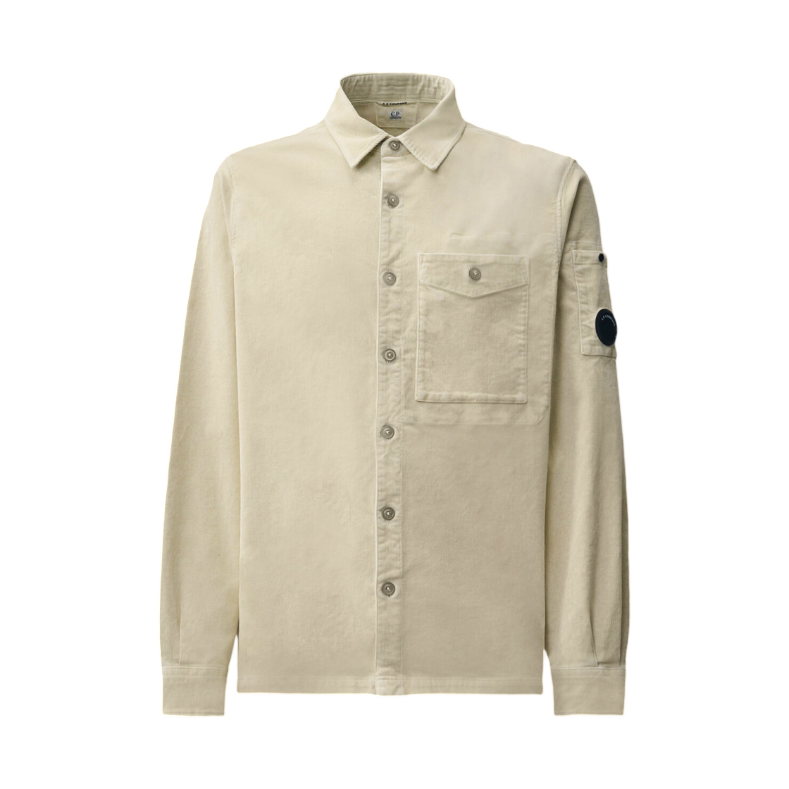 21CMSH147A006410O120 C.P. Company Corduroy Long Sleeve Lens Button Shirt Silver Birch - 26FW