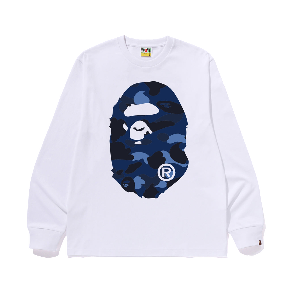- BAPE Color Camo Big Ape Head L/S T-Shirt White Navy