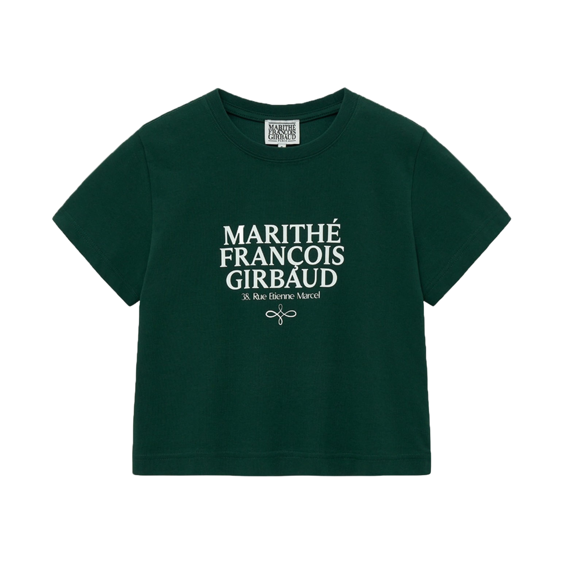 (W) 마리떼 프랑소와 저버 에어로쿨 크롭 티셔츠 다크 그린((W) Marithe Francois Girbaud Aerocool Crop T-Shirt Dark Green)