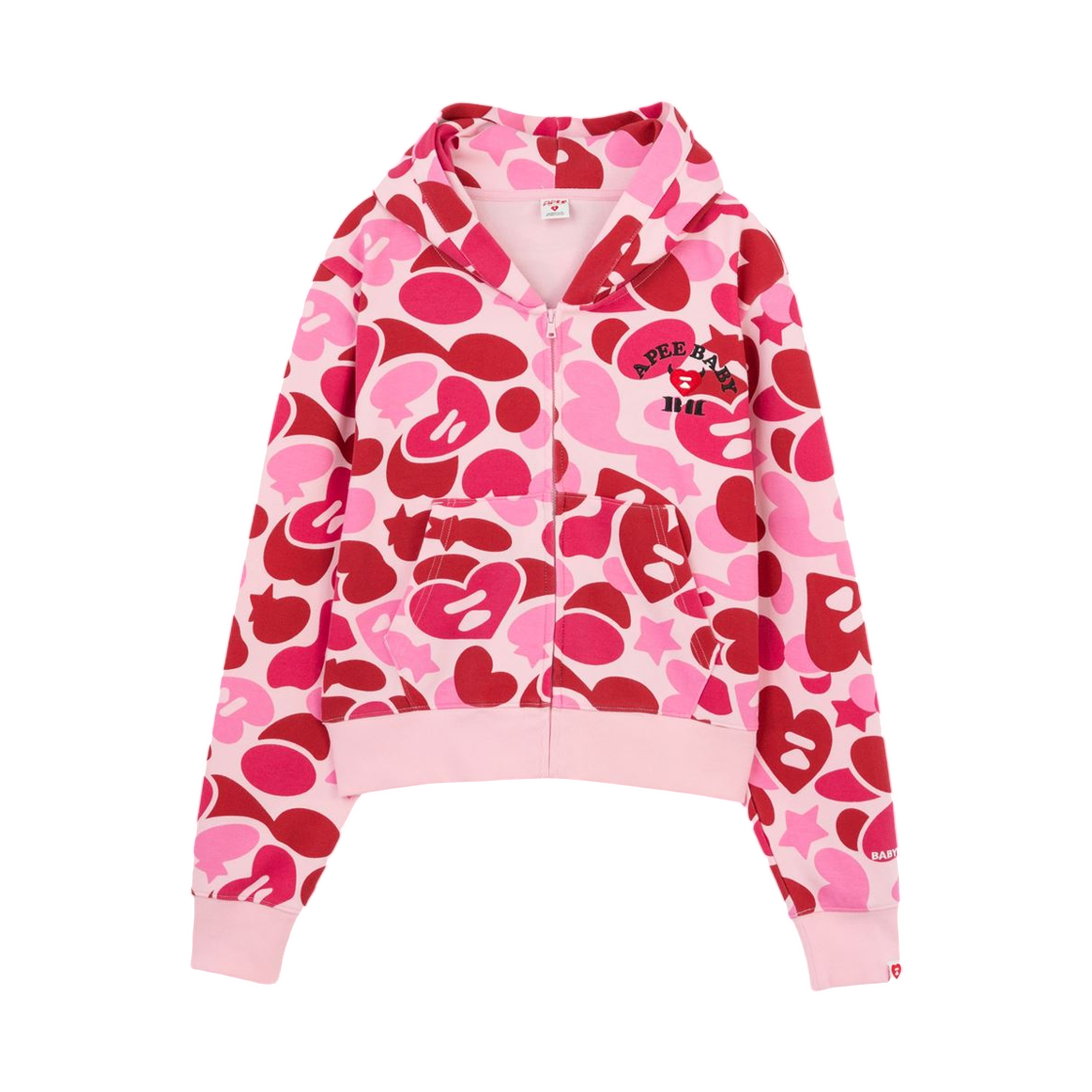 - (W) BAPE Apee x Baby Monster Heart Badge Zip Hoodie Pink