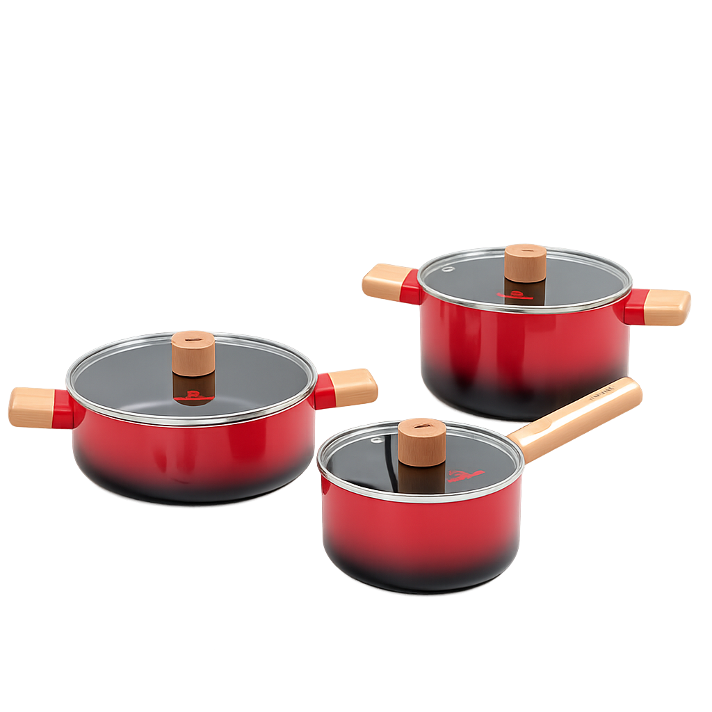 로시 IH투톤레드 3종냄비세트(16편수+20양수+22전골)(Rossi IH Two‑Tone Red 3‑Piece Pot Set (16cm Saucepan + 20cm Casserole Pot + 22cm Shallow Pot))