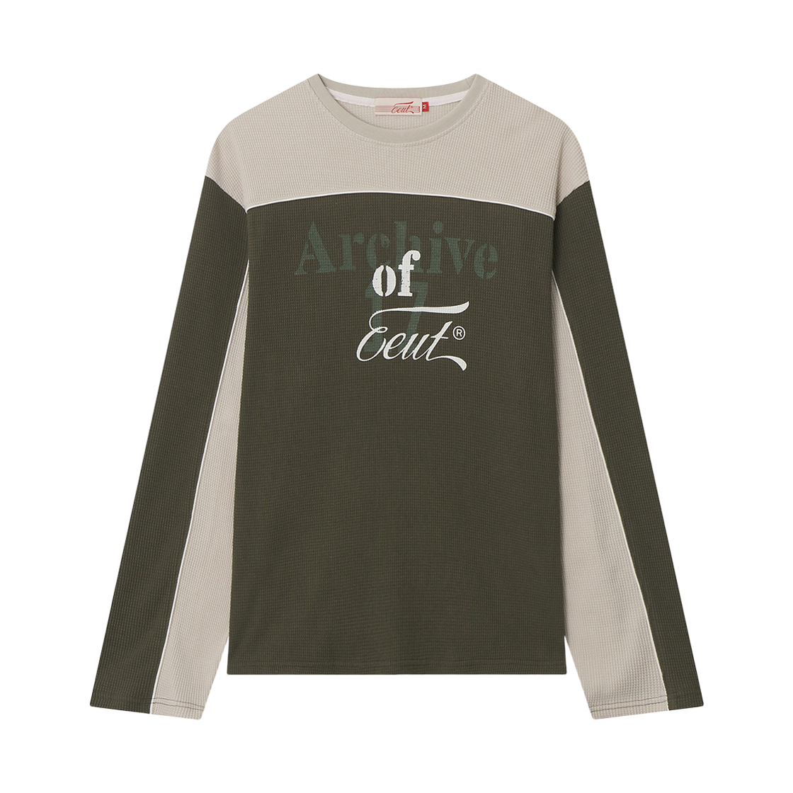이우트 컬러 블록 와플 롱슬리브 카키(EEUT Color Block Waffle Long Sleeve Khaki)