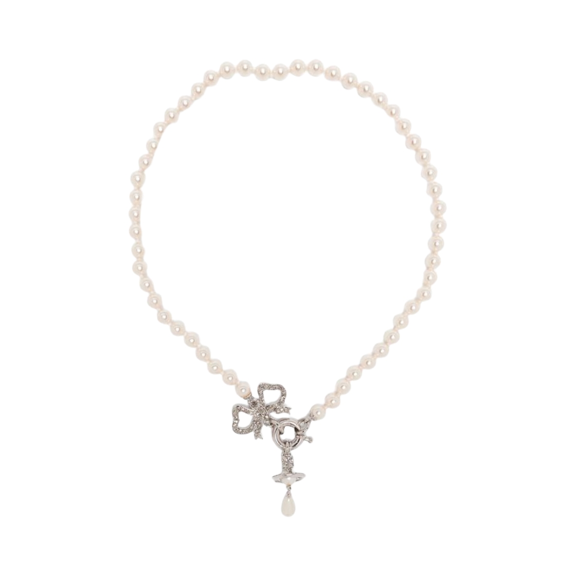 6301014A-02P699 (W) Vivienne Westwood Rigoberta Pearl Necklace Silver White