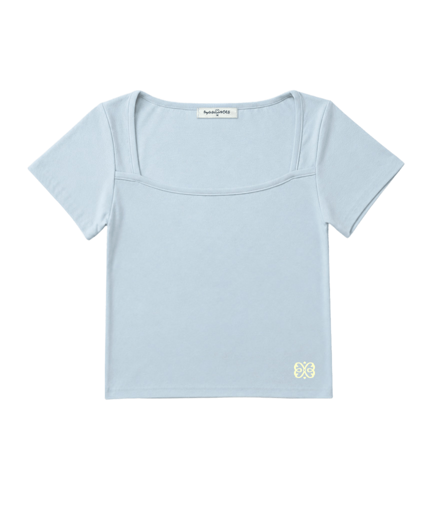 페이지시시 시시 로고 프린팅 스퀘어넥 슬림핏 반팔티 라이트블루(pagesiisii SiiSii Logo Print Square Neck Slim Fit T-Shirt Light Blue)