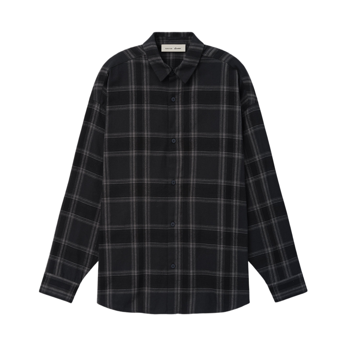 - Essentials Flannel Button Up Shirt Vintage Black Plaid - 26SS