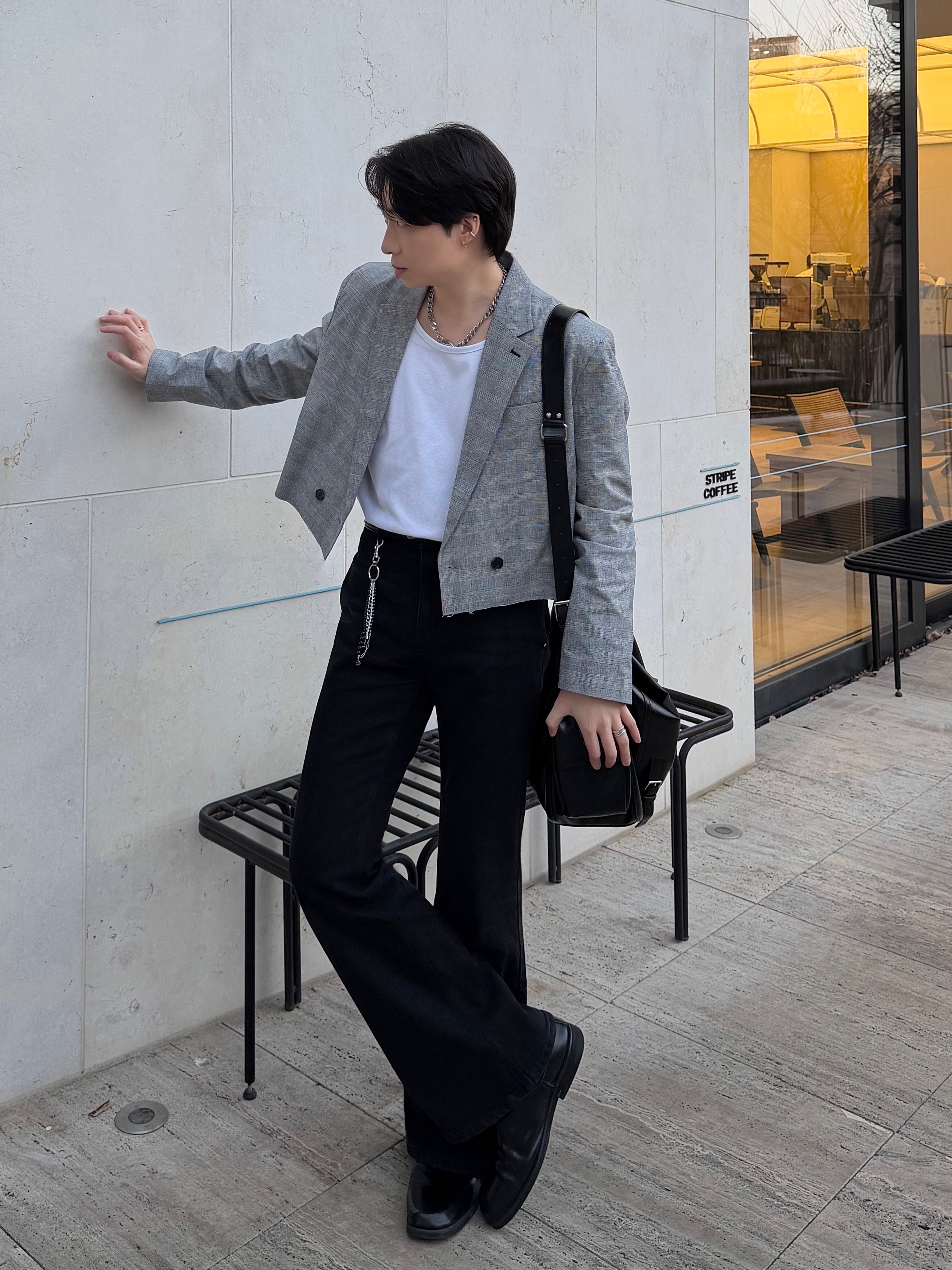 Diesel Dx1509 Stainless Steel Chain Necklace Silver, Matin Kim Rivet Point Quad Shoulder Bag Black 착용 스타일 - 5