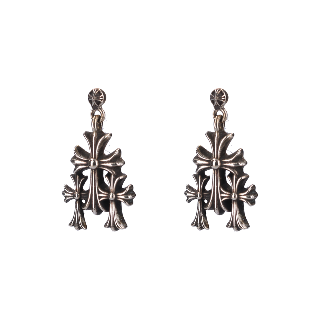 크롬하츠 트리플 크로스 이어링 실버 2피스(Chrome Hearts Triple Cross Silver Earrings)
