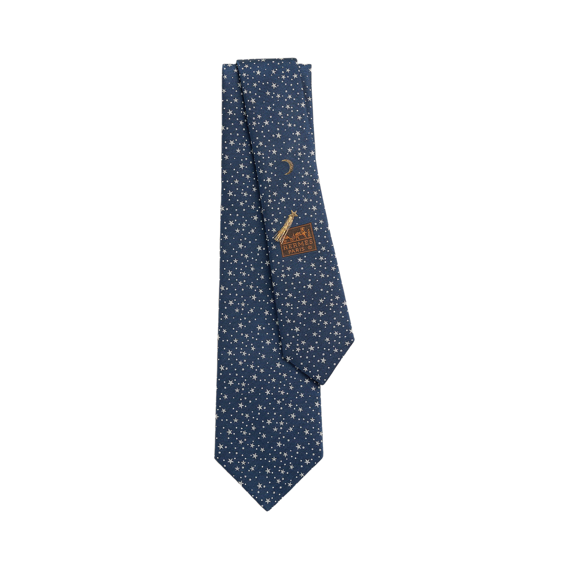 H339444T03 Hermes Stars Petillants Tie 7cm Marine Blanc