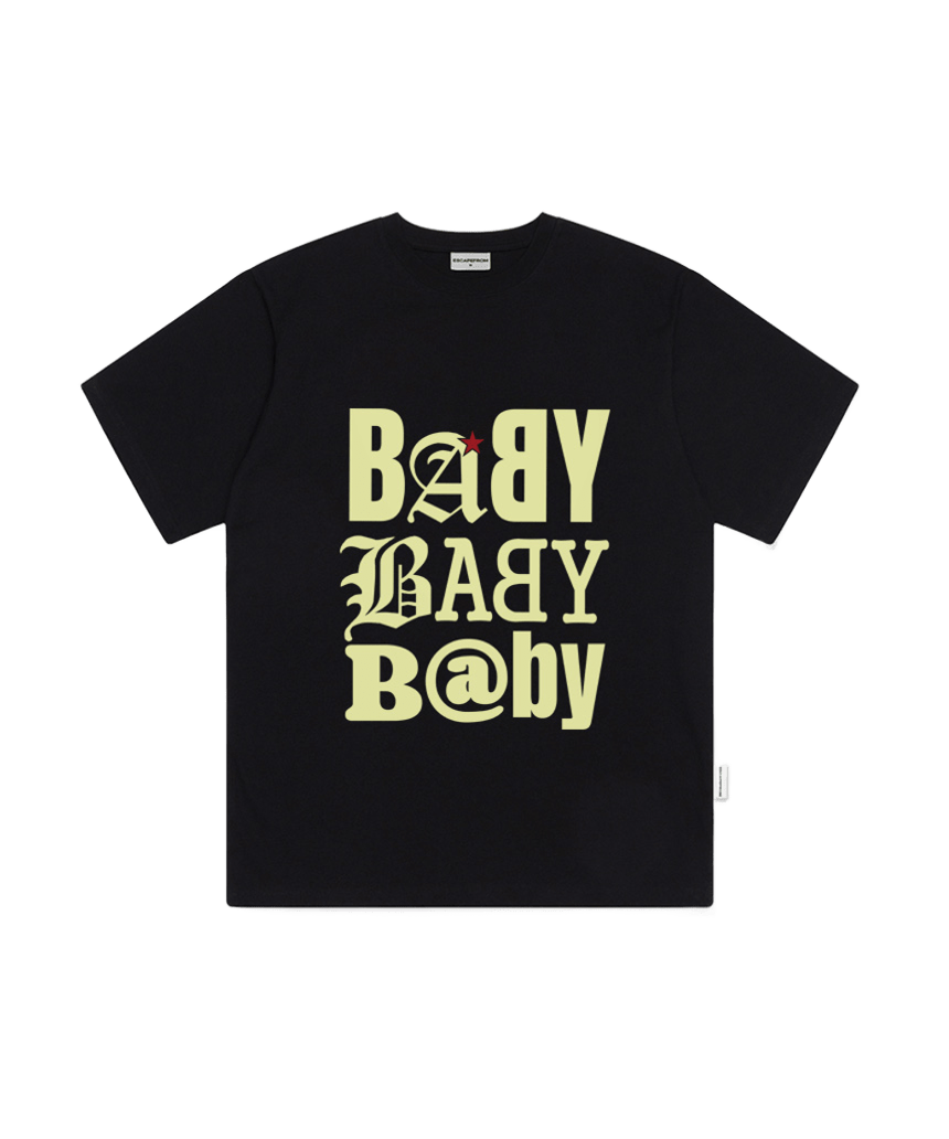 E261OTS208BK Escapefrom Baby Print Oversized T-Shirt Black