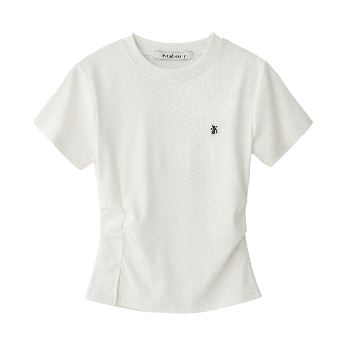 AD61TS04SODWH Avandress Zinna Fog Shirring Jacquard Tee Solid White