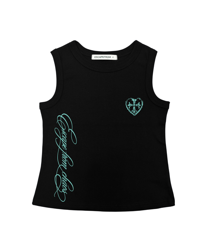 이스케이프프롬 ESCF 레터링 크로스 프린트 슬리브리스 터콰이즈 민트(Escapefrom ESCF Lettering Cross Print Sleeveless Top Turquoise Mint) - 5
