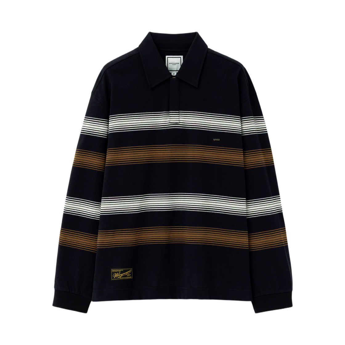 W261TS26771B Wooyoungmi Stripe Long Sleeve Collar T-Shirt Black - 26SS