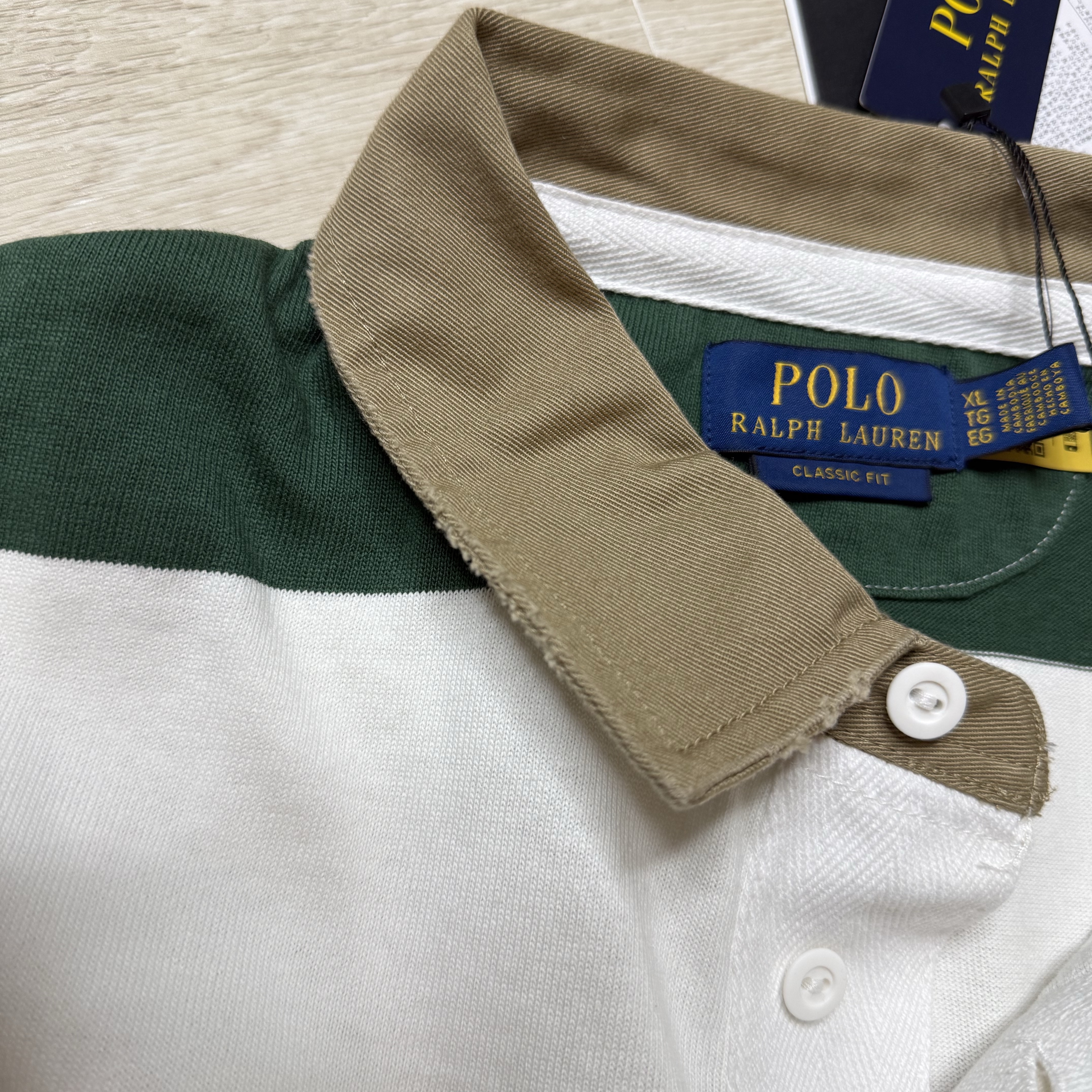 [10%적립] Polo Ralph Lauren Classic Fit Khaki Collar Rugby Shirt Grass Green Trophy Cream - 26SS 착용 스타일 - 3