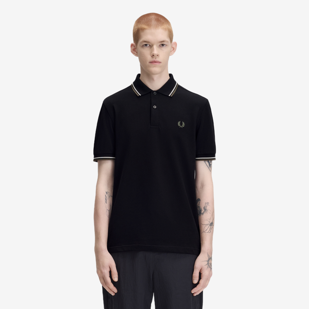 프레드페리 M3600 트윈 팁 프레드페리 셔츠 블랙 에크루 로렐리스그린(Fred Perry M3600 Twin Tipped Fred Perry Shirt Black Ecru Laurel Wreath Green) - 2