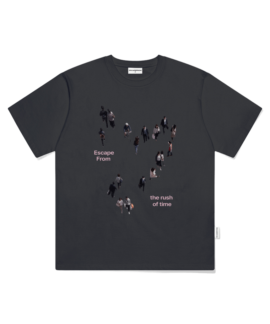 E261OTS186CG Escapefrom Rush of Time Print Oversized T-Shirt Charcoal