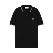[25% 쿠폰] Stone Island 2200010 Organic Cotton Pique with Stretch Slim-Fit Short-Sleeve Polo with Compass Patch Black - 26SS