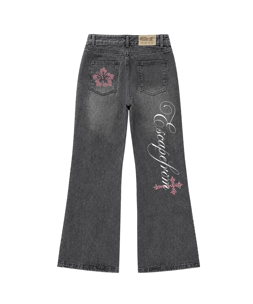 이스케이프프롬 백 포인트 프린트 부츠컷 데님팬츠 빈티지(Escapefrom Back Point Print Bootcut Denim Pants Vintage) - 3