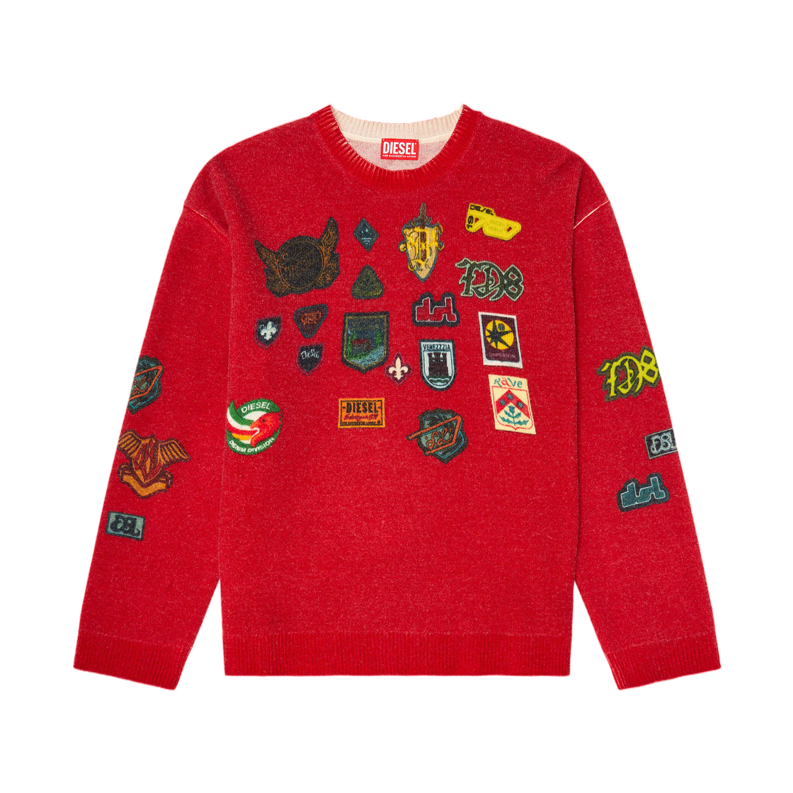 A230800PFBP-42A Diesel Wool Jumper with Printed Patches Red