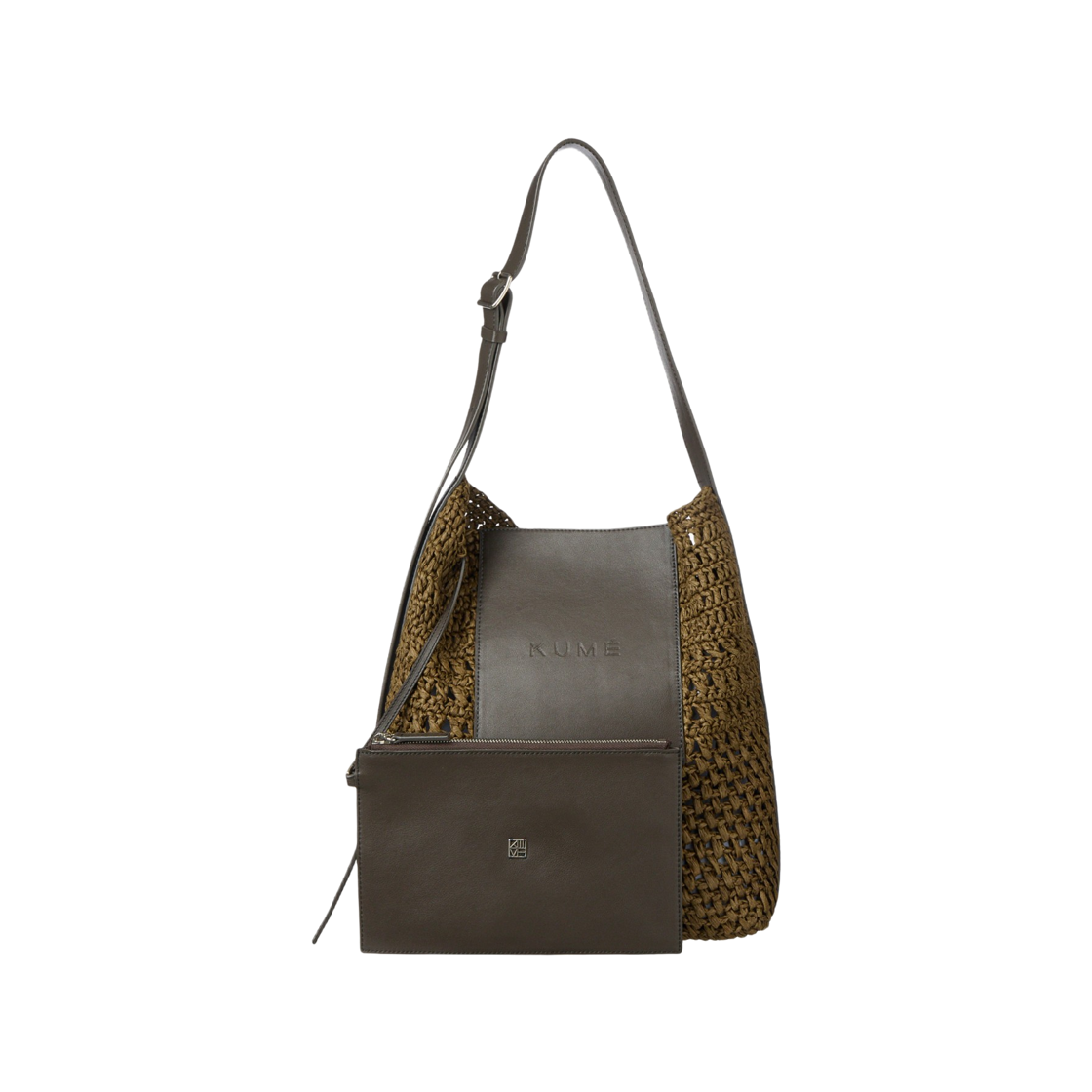 쿠메 라피아 숄더 백 카키(KUME Raffia Shoulder Bag - Khaki)